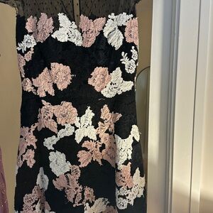 Valentino Black Dress with Pink and White Floral Lace